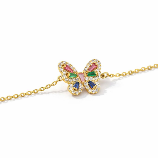 Gourmette papillon multicolore-acier inoxydable